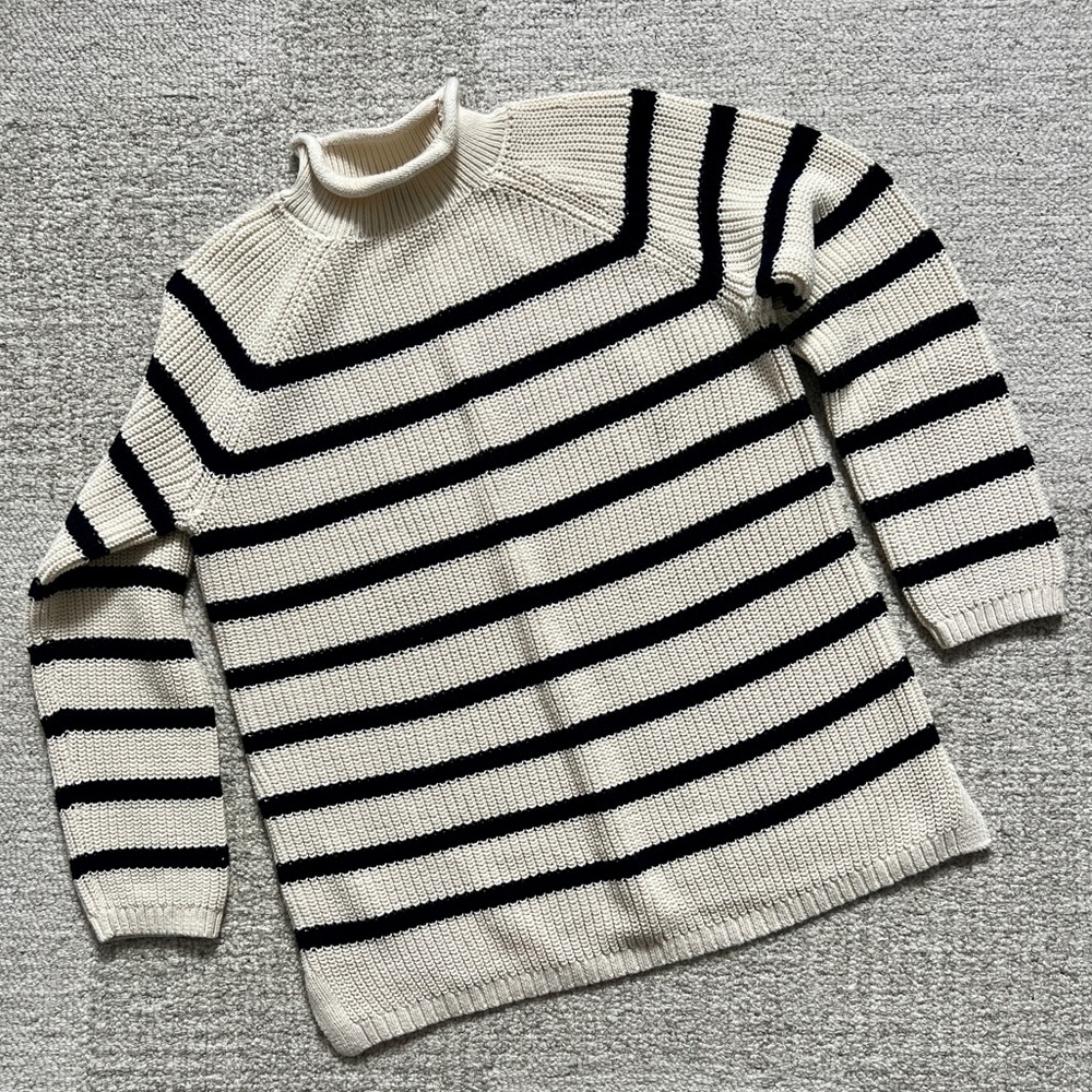 Talbots Cream & Black Striped Turtleneck Sweater